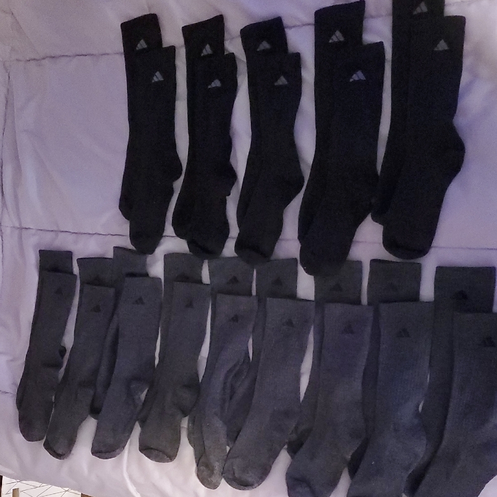 Adidas Black and Gray Athletic Crew Socks